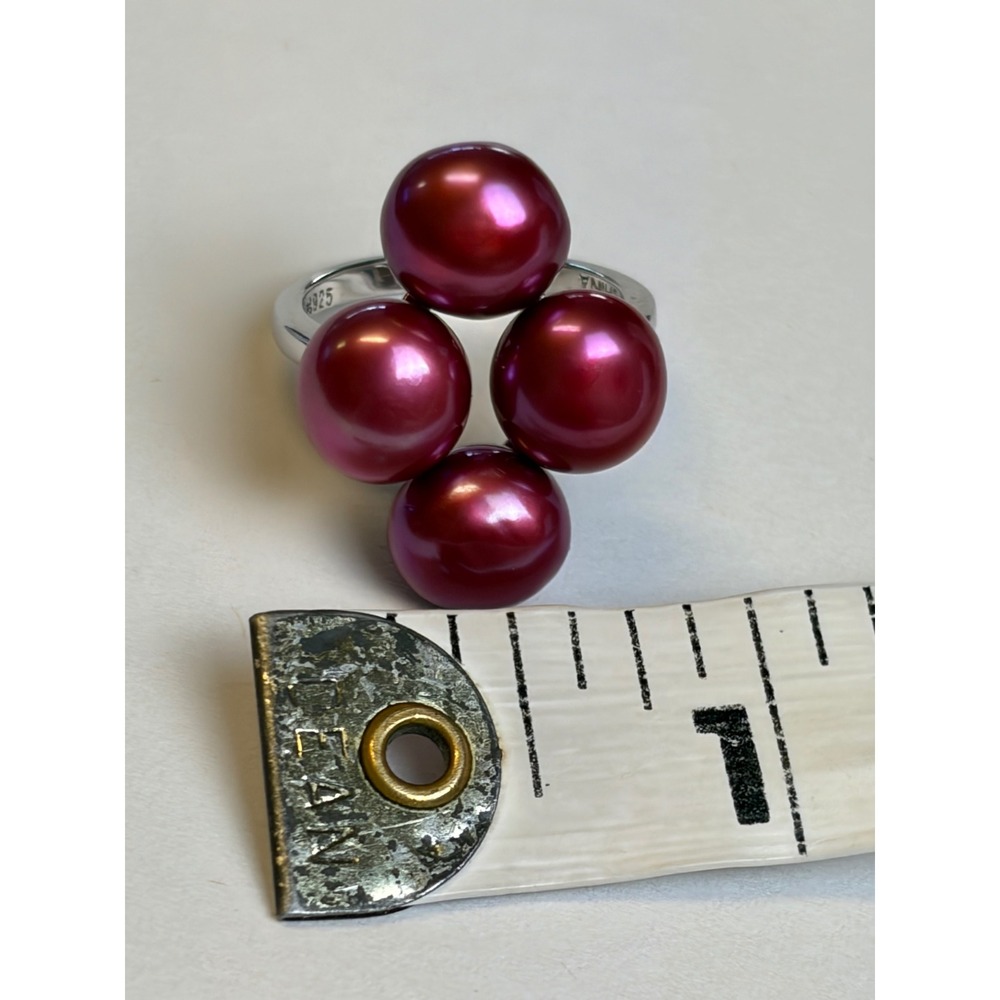 Honora Pearl Cluster Ring Size 7 Red Pink Sterling Silver 925 Statement Cocktail - Picture 8 of 10